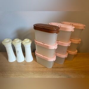 Tupperware Lot Of 12 Salt &‎ Pepper Spice Shakers Pink Brown Modular Mates VTG